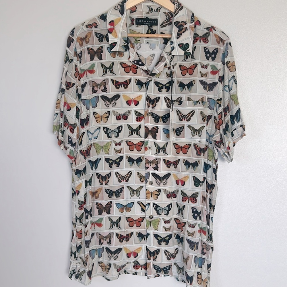 Jacques Coco Butterfly Print Short Sleeve Shirt Size XL